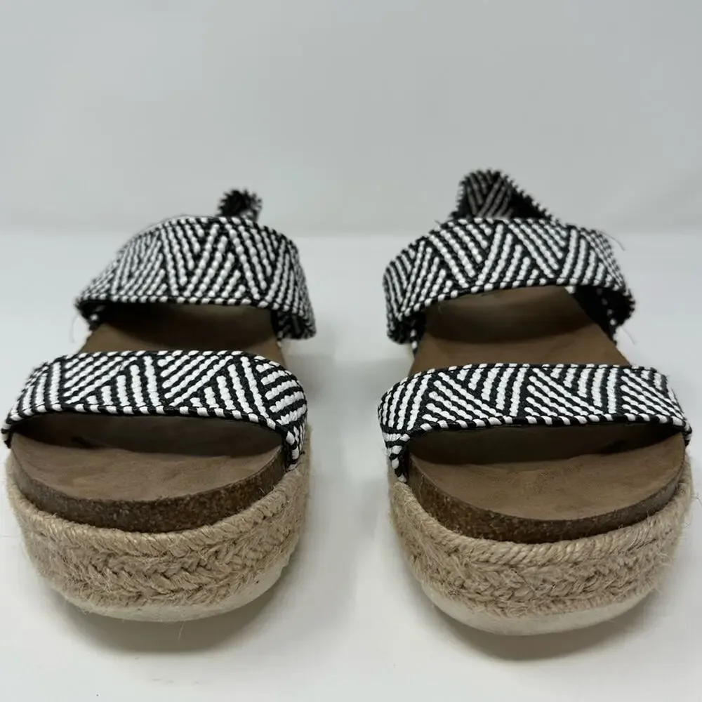 Madden Girl Women’s Platform Black and White Patterned Espadrille Sandals sz 8